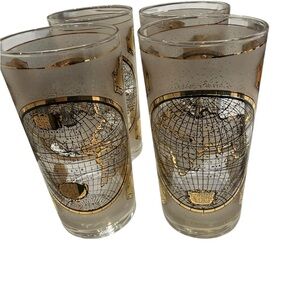 Culver 22K Gold Terrarvm Orbis Geographica  World Map Highball Glasses Set of 4